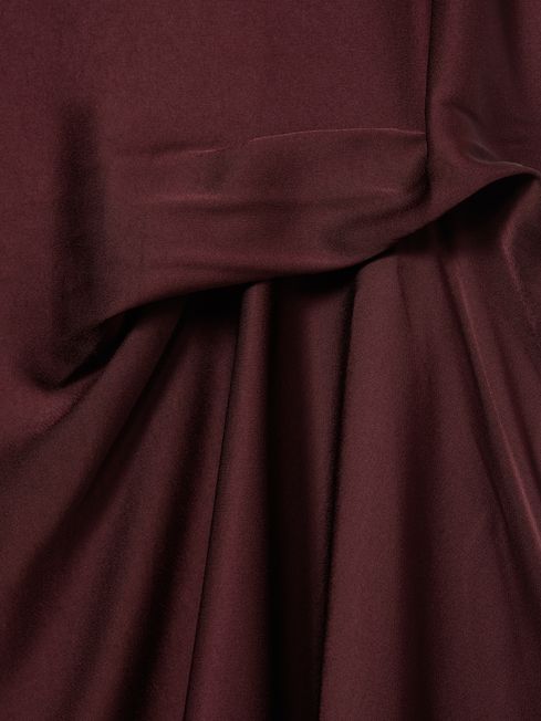 Reiss Burgundy Micah Petite Satin Drape Tuck Midi Dress