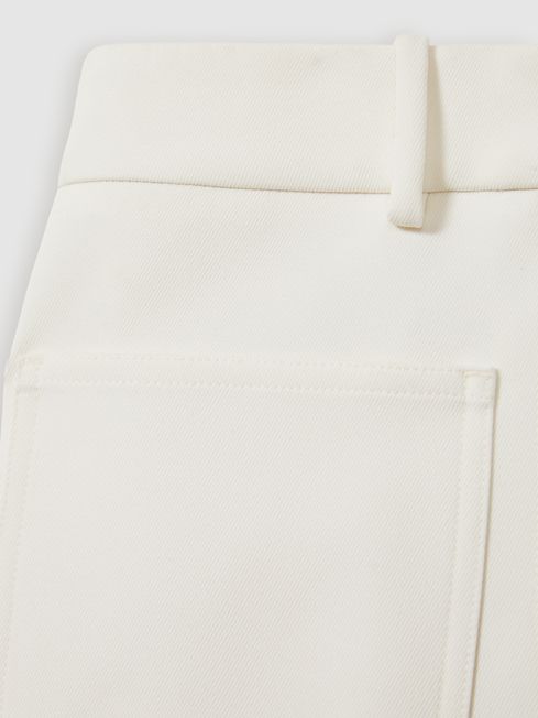 Reiss Cream Priya Petite Twill High Rise Flared Trousers