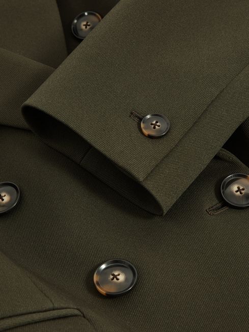 Reiss Green Priya Twill Double-Breasted Blazer