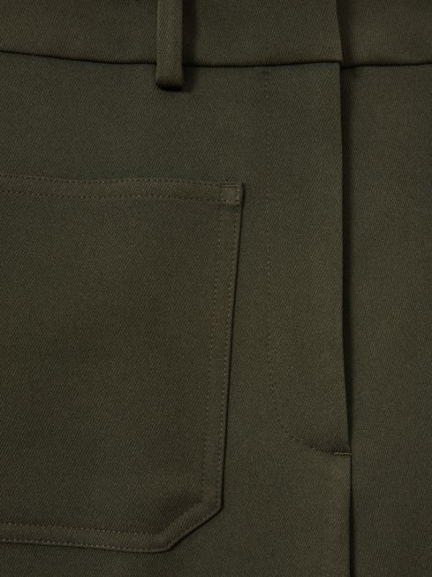 Reiss Green Priya Petite Twill High Rise Flared Trousers