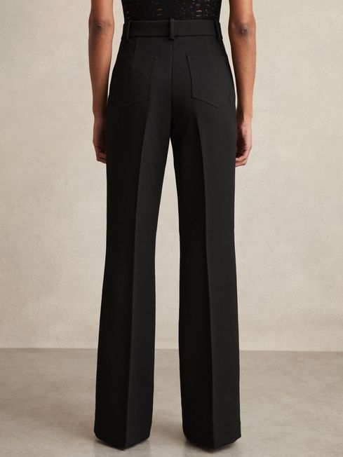 Reiss Black Priya Petite Twill High Rise Flared Trousers