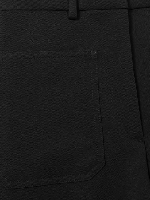Reiss Black Priya Petite Twill High Rise Flared Trousers