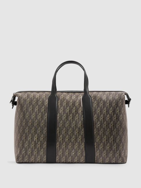 Reiss Grey Multi Franco Monogram-Print Coated-Canvas Holdall