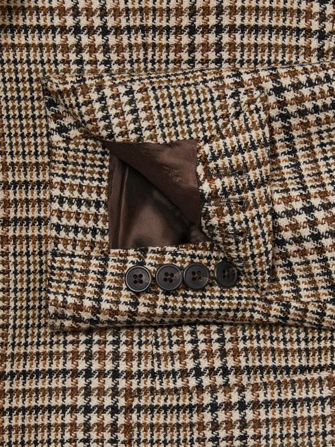 Reiss Brown Bletchley Atelier Wool Twill Prince of Wales Check Blazer