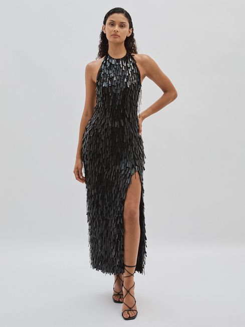Beaded halter neck dress cheap