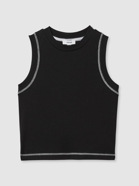 Reiss Black/Ivory Lea Cotton With Stretch Contrast-Stitch Vest