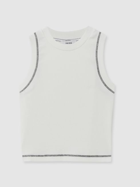 Reiss Ivory/Navy Lea Cotton With Stretch Contrast-Stitch Vest