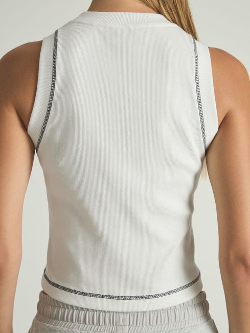 Reiss Ivory/Navy Lea Cotton With Stretch Contrast-Stitch Vest