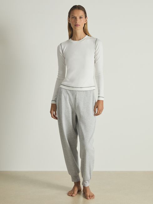 Reiss Ivory/Green Marlie Cotton With Stretch Contrast-Stitch Top