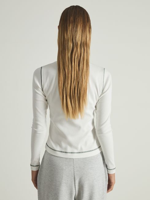 Reiss Ivory/Green Marlie Cotton With Stretch Contrast-Stitch Top