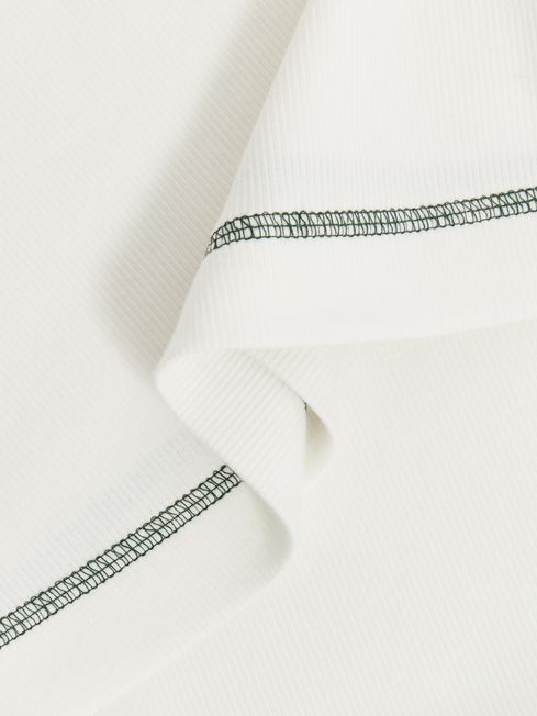 Reiss Ivory/Green Marlie Cotton With Stretch Contrast-Stitch Top