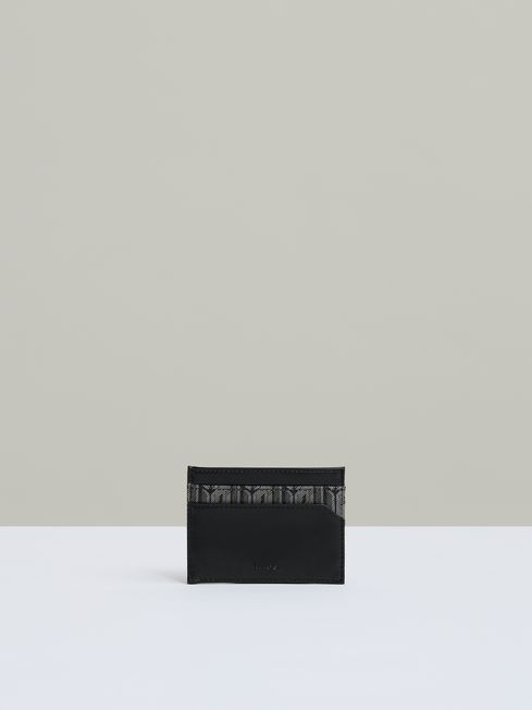 Reiss Black Fletcher Monogram Canvas Card Holder