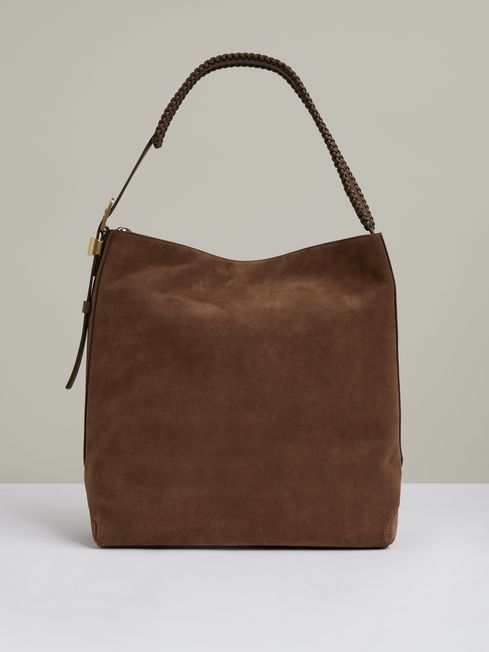 Reiss Shiba Rust Suede Leather Braided Strap Tote Bag One