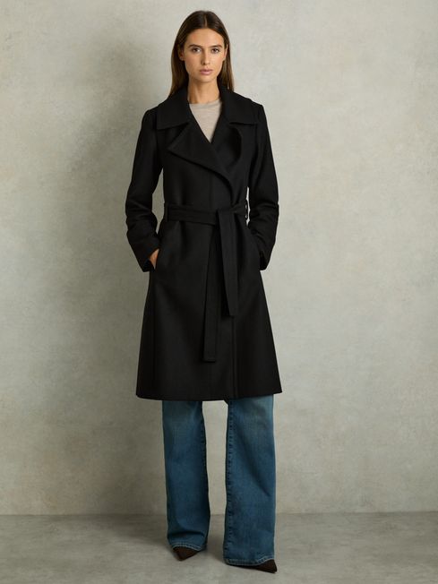 Wool blend belted coat deals