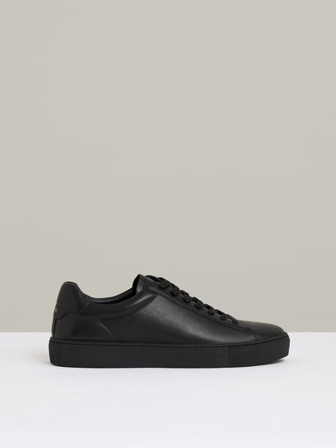 Reiss All Black Finley Leather Low-Top Trainers