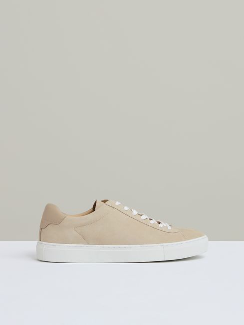 Reiss Ecru Finley Leather Low-Top Trainers