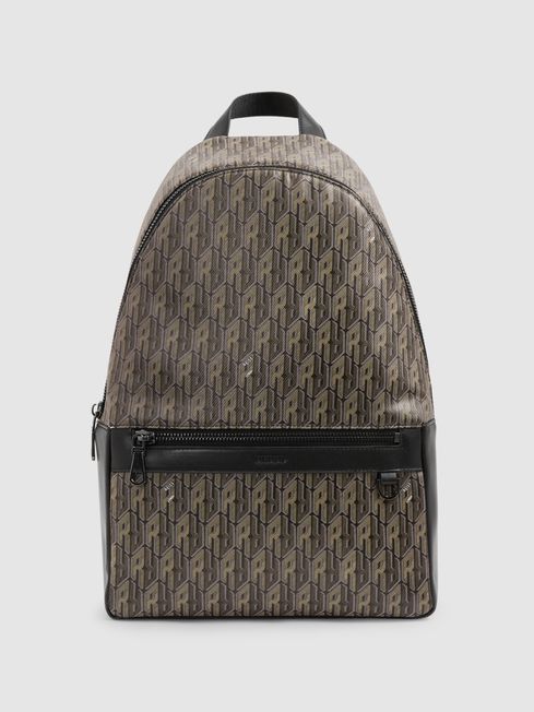 Reiss Grey Multi Flynn Monogram-Print Coated-Canvas Backpack