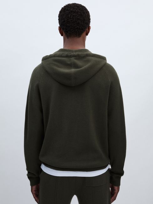 Paige Donaldson Drawstring Knitted Hoodie in Khaki REISS Germany