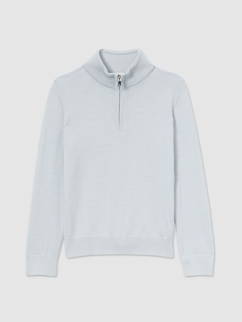 Reiss Iced Blue Blackhall 3-9 yrs Merino Wool Half-Zip Funnel Neck Jumper