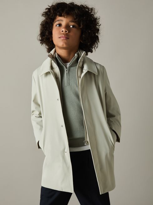 Reiss Herb Green Blackhall 9-13 yrs Merino Wool Half-Zip Funnel Neck Jumper