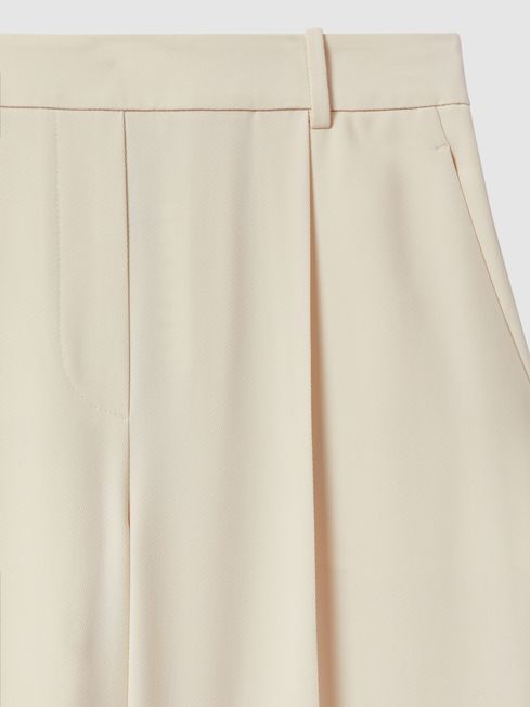Reiss Cream Eden Elasticated-Waist Wide-Leg Twill Trousers