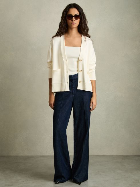 Reiss Ivory Harper Chunky Knitted Cardigan