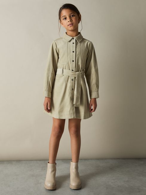 Reiss Camel Mara 4-9 yrs Corduroy Belted Long-Sleeve Dress