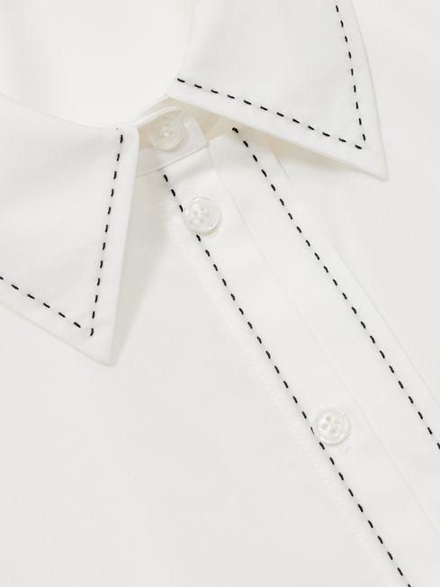 Reiss White Sofia Cotton Topstitched Button-Through Shirt