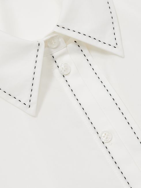 Reiss White Sofia Cotton Topstitched Button-Through Shirt