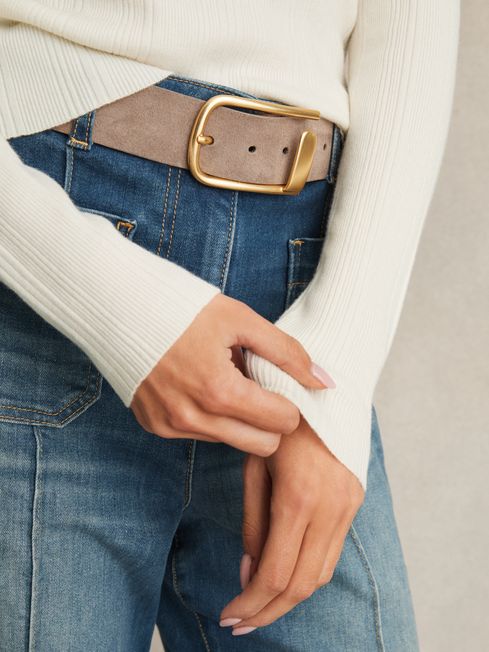 Reiss Cream Chloe Wool-Blend Rib-Knit Hooded Jumper