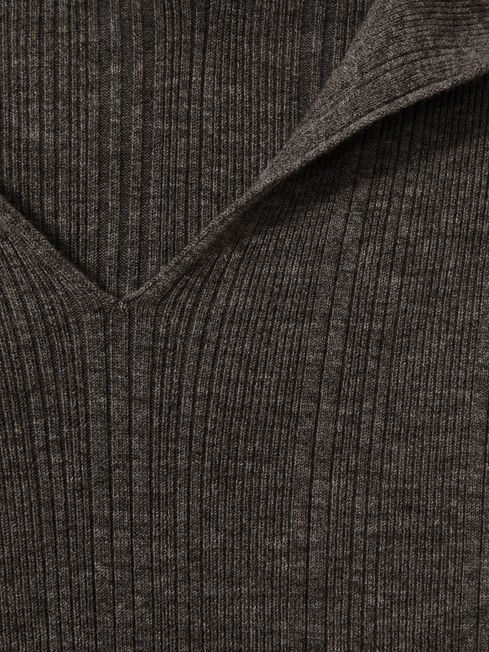 Reiss Charcoal Chloe Wool-Blend Rib-Knit Hooded Jumper