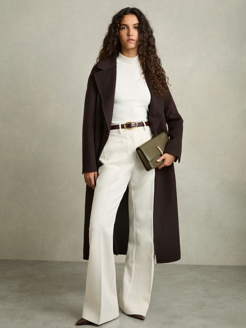 Reiss White Polly Fine-Ribbed High-Neck Top