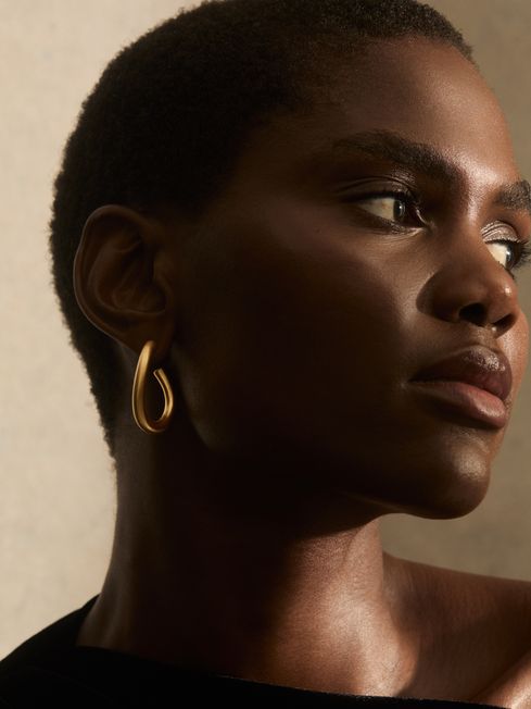 Reiss Gold Tone Freya Wave Hoop Earrings