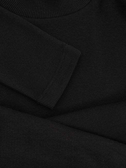 Reiss Black Polly Fine-Ribbed High-Neck Top