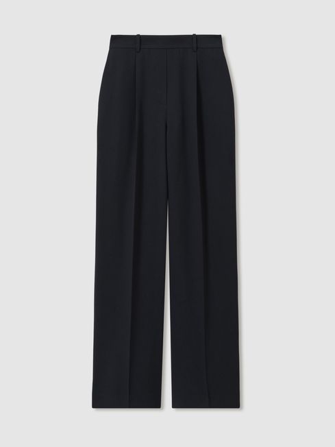 Reiss Navy Eden Elasticated-Waist Wide-Leg Twill Trousers