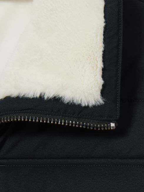 Reiss Navy/ White Borg Misty Faux-Fur Collar Puffer Jacket