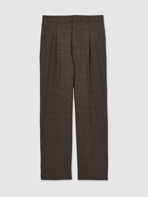 Les Deux Brown Check Les Deux Slim-Fit Pleated Brown Check Suit Trousers