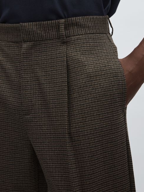 Les Deux Brown Check Les Deux Slim-Fit Pleated Brown Check Suit Trousers