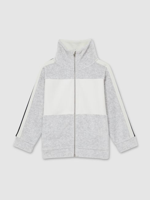 Reiss Grey Chance 13-14 yrs Velour Panelled Tracksuit Top