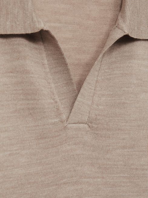 Merino Wool Half-Zip Polo Shirt in Wheat Melange