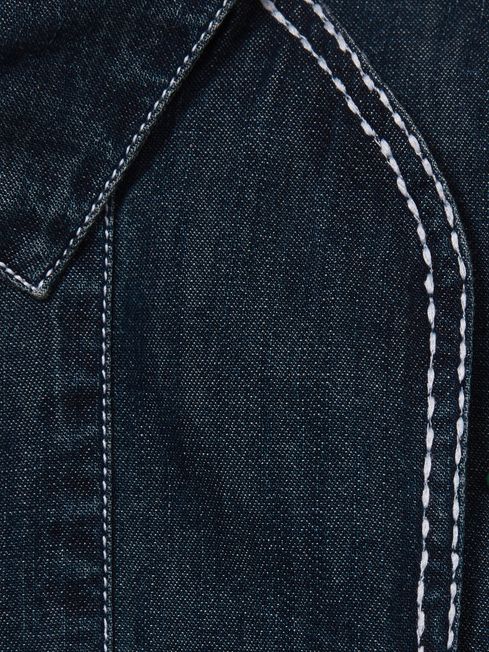 Reiss Blue Leighton 4-9 yrs Chambray Contrast-Stitch Flippy Dress