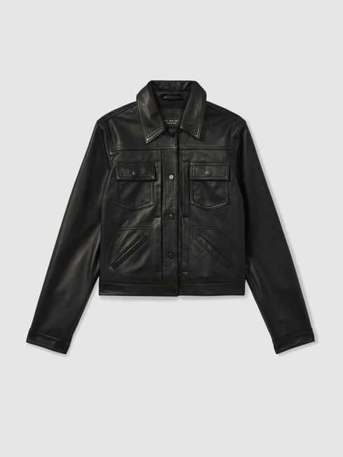 Reiss Ely Leather Trucker Jacket | REISS Rest of Europe