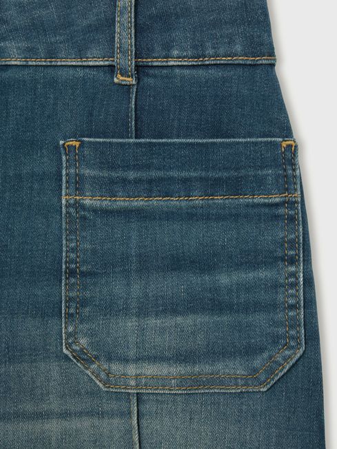 Reiss Mid Blue Sakura Patch-Pocket Flared Jeans