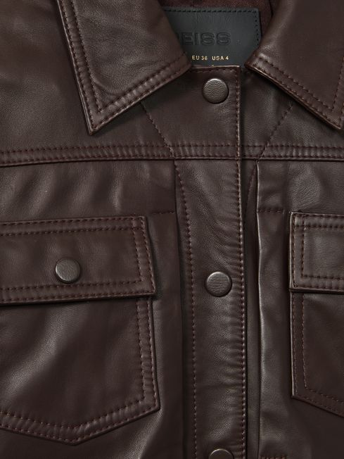 Reiss Burgundy Ely Leather Trucker Jacket