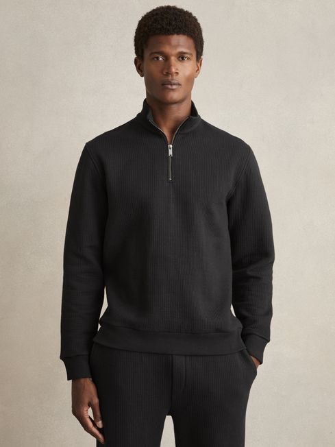 Reiss Washed Black Ashby Half-Zip Funnel-Neck Jumper