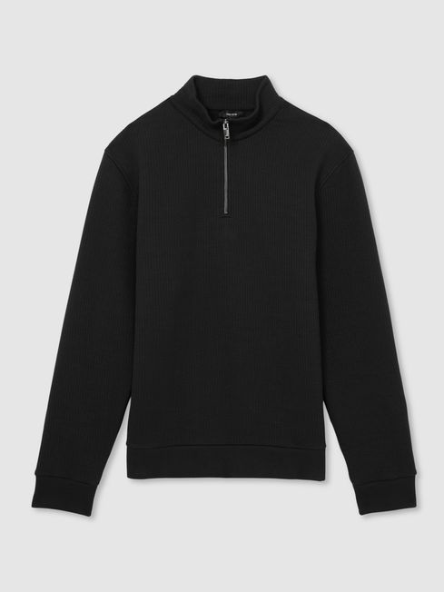 Reiss Washed Black Ashby Half-Zip Funnel-Neck Jumper