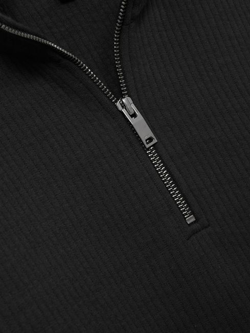 Reiss Washed Black Ashby Half-Zip Funnel-Neck Jumper
