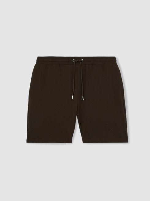 Reiss Chocolate Brown Amarillo Textured Drawstring Shorts