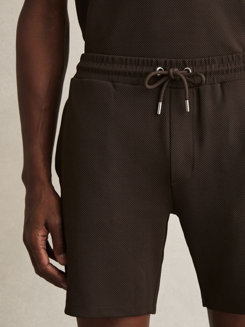 Reiss Chocolate Brown Amarillo Textured Drawstring Shorts