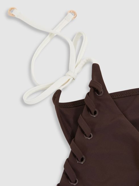 Whipstitch Side-Tie Bikini Bottoms in Chocolate